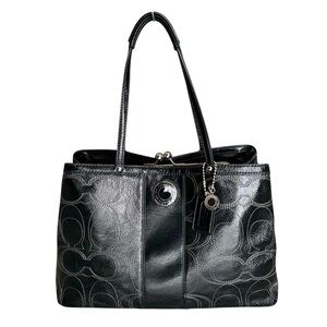 Coach Patent Signature Satchel Framed Carryall Shoulder Bag Kiss Lock